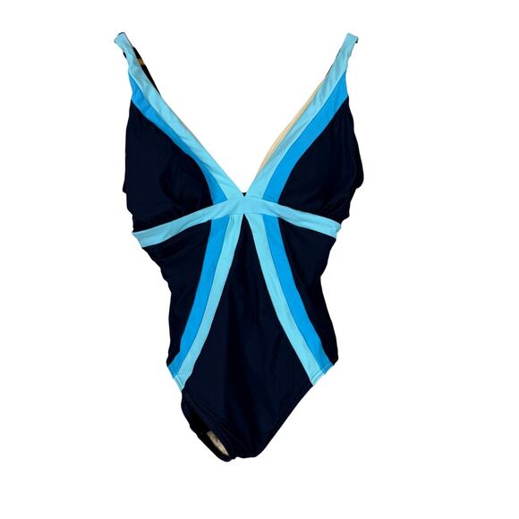Miraclesuit NWT Spectra Trilogy One Piece Swimsuit Colorblock Size 16 Blue Black - Picture 2 of 11
